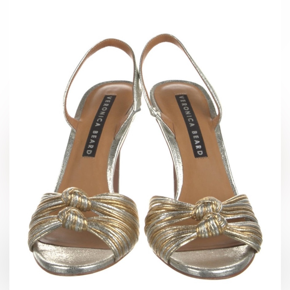 Veronica Beard Metallic Gold Knot Front Slingback Heels